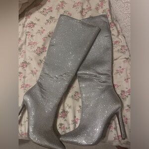 Rhinestone Heeled Knee High Boots